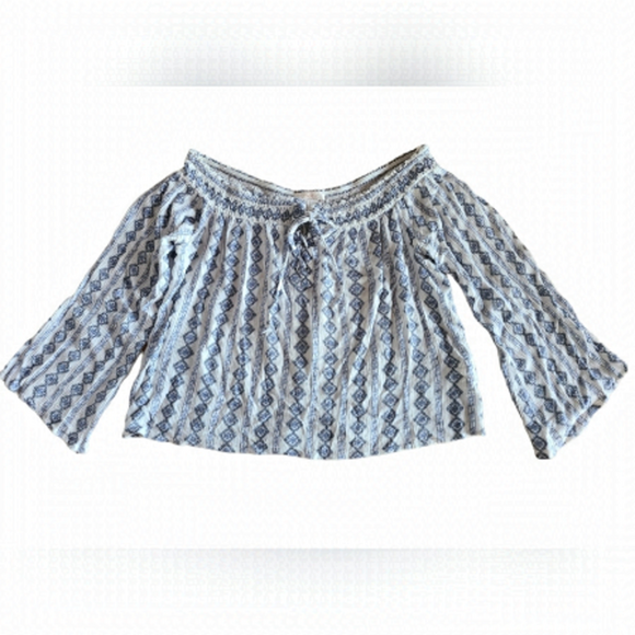 Forever 21 Off the Shoulder Boho Peasant Blouse in Blue & White- M - Picture 1 of 6